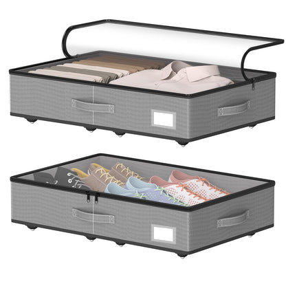 EE-RoomWorld Under Bed Storage with Wheels, No Assemble Required 5.5 inches height beige under bed storage bins,Low Profile Rolling Underbed Shoe Storage containers，dorm underbed storage drawers