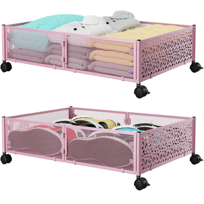 PHINOX Under Bed Storage Container with wheels,Patterned,Metal,2 Pack,Black