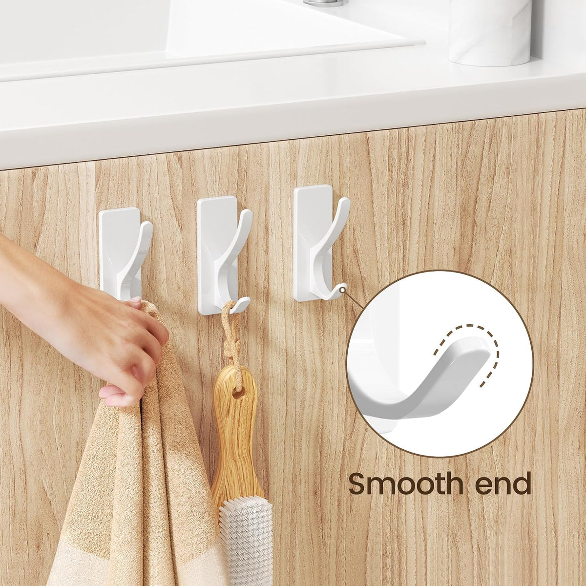 pickpiff White Self-Adhesive Hook, 13LB Hanger for Coat/Towel, 6 Pack