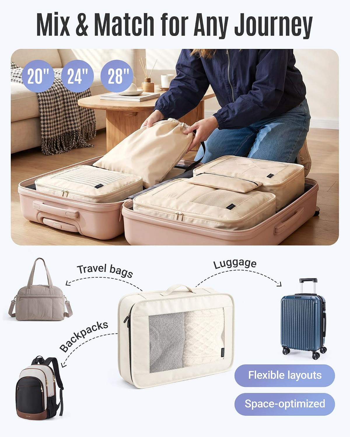 LIGHT FLIGHT 8 Set Packing Cubes for Travel, Cruise Ship Travel Essentials