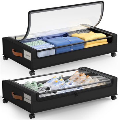 LAMU Under Bed Storage with Wheels, 2Pack Underbed Storage Containers,Black