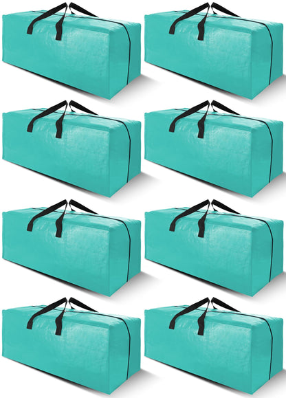 Cosy Family 8 Pack Heavy Duty Extra Large Moving Bags with Backpack Straps - Strong Handles & Zippers, Storage Totes For Space Saving, Fold Flat, Alternative to Moving Box (Set of 8, Blue)