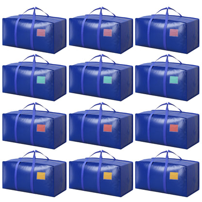 6 Pack Moving Bags Heavy Duty 210GSM with Full-Open Side Zipper, 93L 220lbs Waterproof Foldable Storage Totes for College Dorm Move-In, Moving Boxes Alternative & Home Organization, Blue