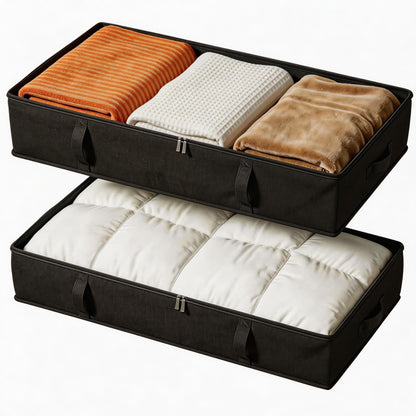 Vailando Side-Supported Under Bed Storage Containers, 6 Inches Tall 60L Underbed Storage Bins with Sturdy Handles and Sidewalls, Closet Organizer for Clothes, Blankets, Seasonal Items, Beige, 2-Pack