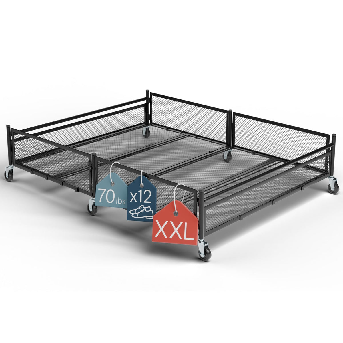 Under Bed Storage with Wheels, Large 65L, Heavy Duty Metal, Holds 70lb
