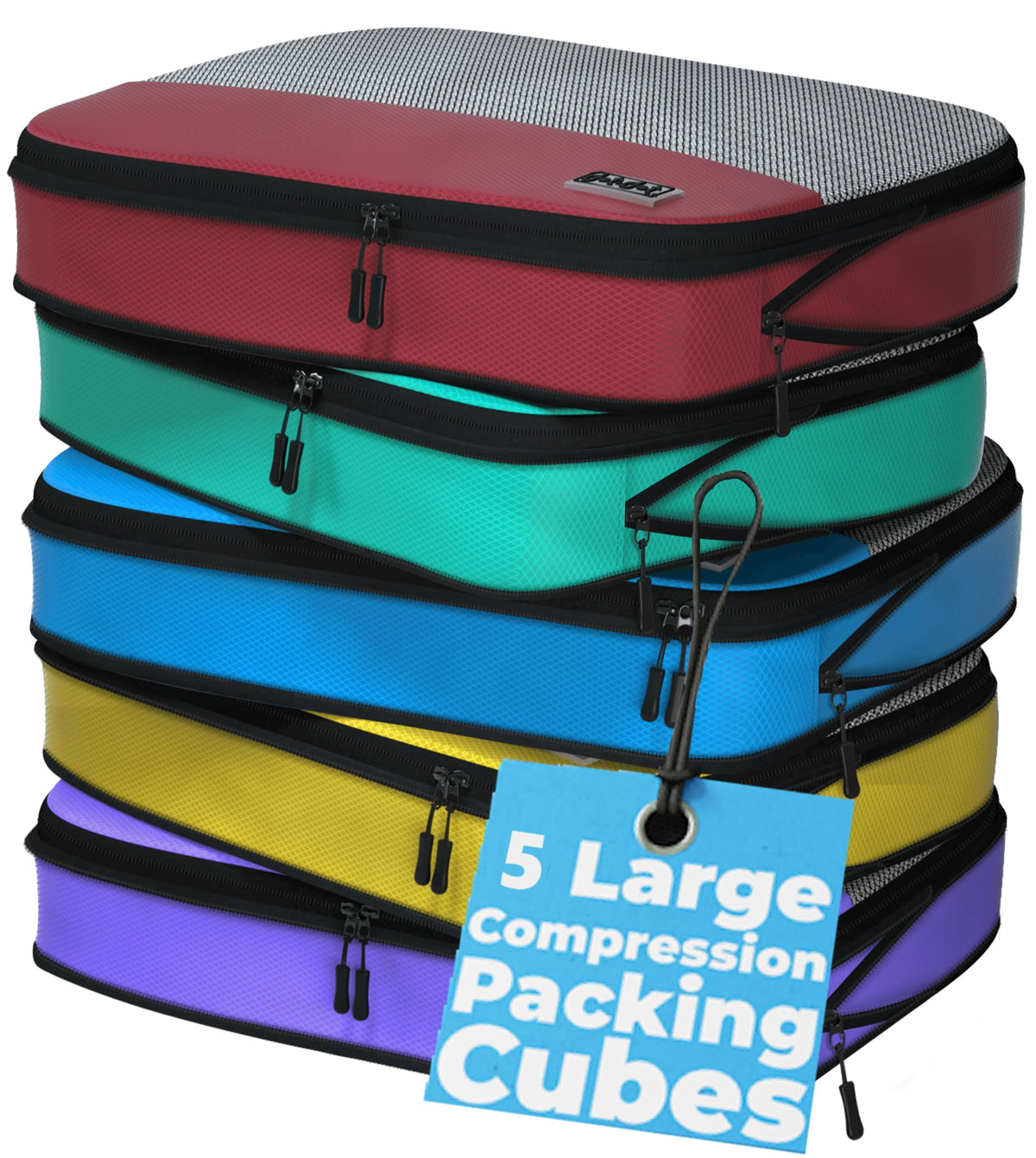 Large Packing Cubes for Travel - 5pc Packing Cubes for Suitcases - Lightweight Luggage Organizer Bags (Non-Compression)