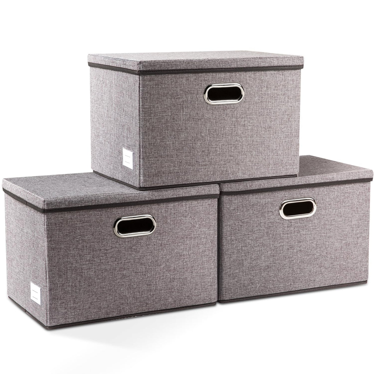 PRANDOM Large Collapsible Storage Bins with Lids [3-Pack] Linen/Cotton Blend Foldable Storage Boxes Organizer Containers Baskets Cube with Cover for Home Bedroom Closet Office Nursery(17.7x11.8x11.8)