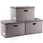 PRANDOM Large Collapsible Storage Bins with Lids [3-Pack] Linen/Cotton Blend Foldable Storage Boxes Organizer Containers Baskets Cube with Cover for Home Bedroom Closet Office Nursery(17.7x11.8x11.8)