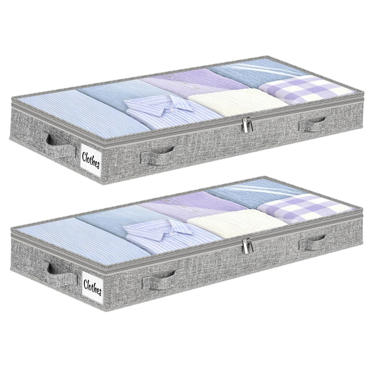 Under Bed Storage Container Bins 2 Pack, 4 Inch Thin Low Profile Underbed Clothes Storage Organizer for Dorm & Home, Use for Blanket and Toy Storage Box W/ Sturdy Bottom/Sides, Foldable Thick Fabric