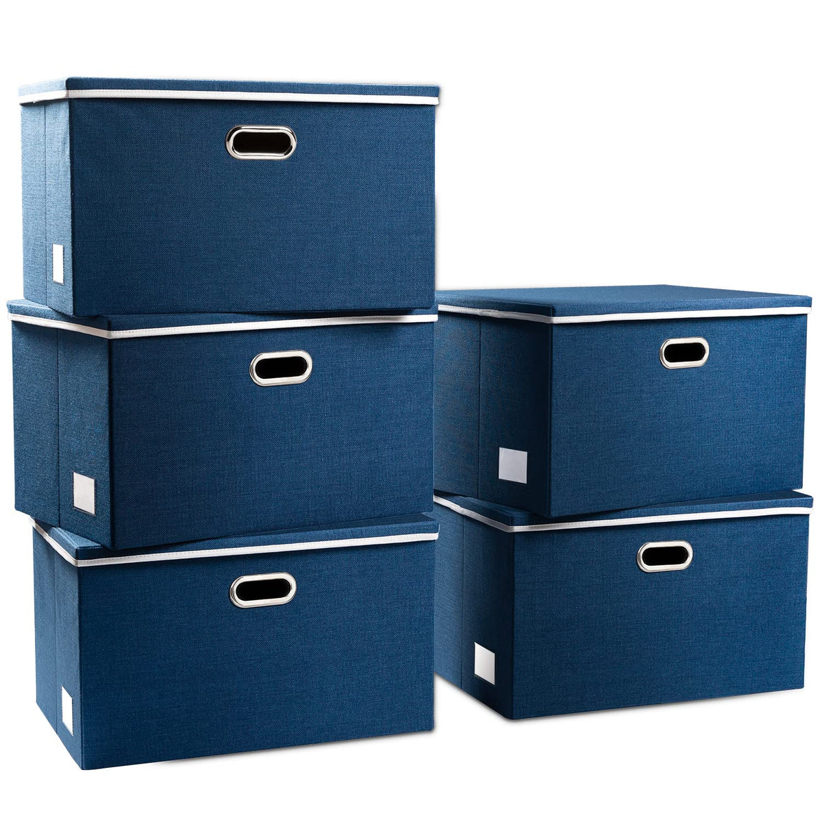 PRANDOM Large Collapsible Storage Bins with Lids [3-Pack] Linen/Cotton Blend Foldable Storage Boxes Organizer Containers Baskets Cube with Cover for Home Bedroom Closet Office Nursery(17.7x11.8x11.8)