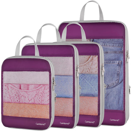 Cambond Mesh Compression Packing Cubes for Travel - 4 Set Organizer, Purple