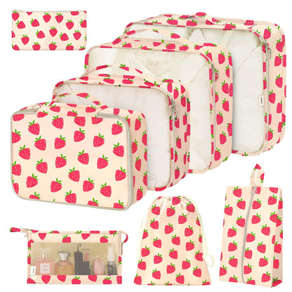 8 Set Packing Cubes for Suitcases,Suitcase Organizer with Shoe,Cosmetics,Clothing, and Accessories Bags for Travel Luggage Organizer Women Men(Pink Bows)