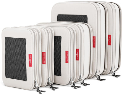 LeanTravel Premium Compression Packing Cubes for Travel - Suitcase Organizer Bags with Double Zipper & Breathable Mesh Panel - Space Saving Carry On Luggage Essentials (6-Pack, Grey)