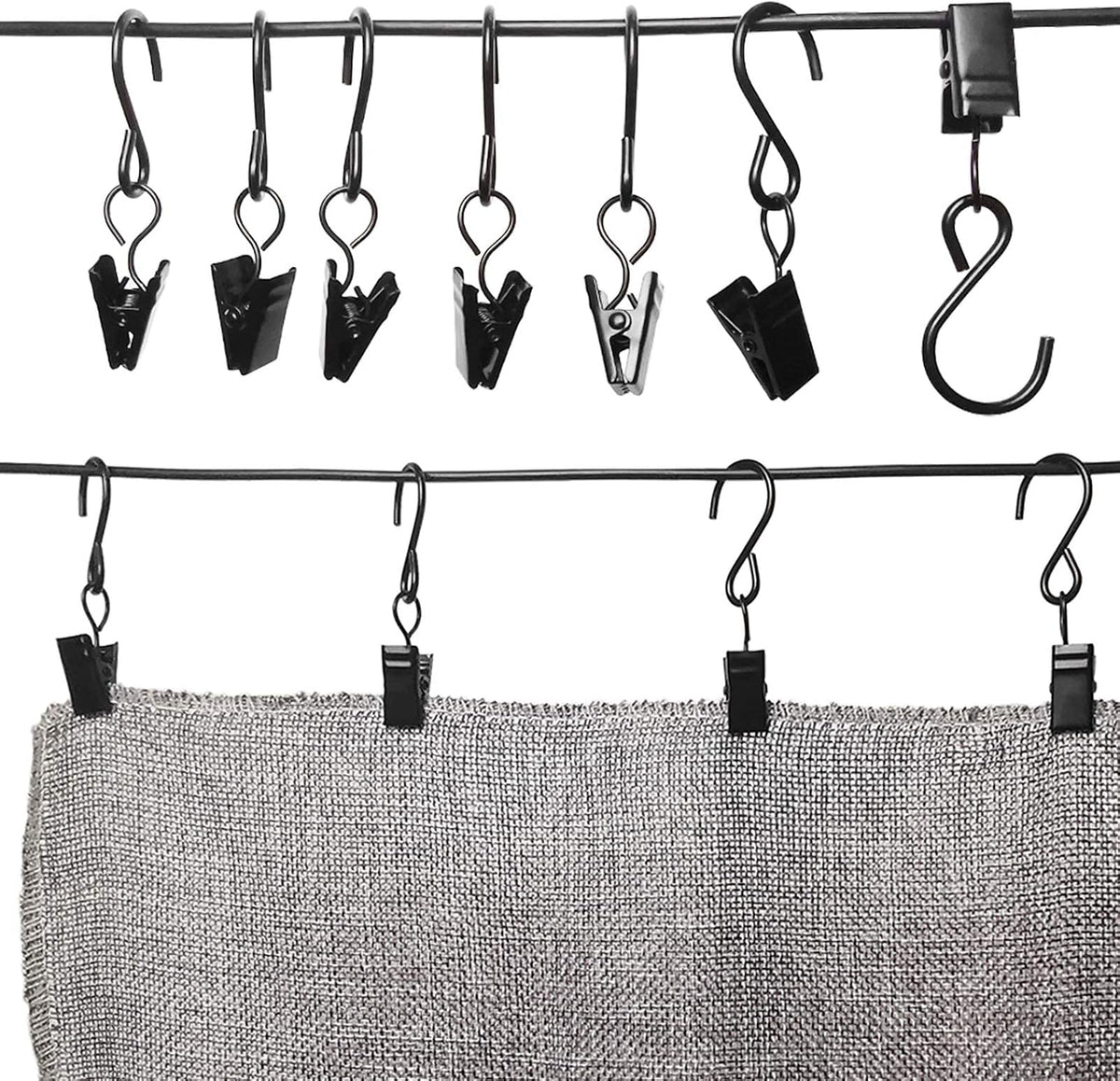 Stainless Steel S Hooks Curtain Clips, 50 Pack Hanging Party Lights Clips Hangers Gutter Photo, Art Craft Display, 2.4 Inch Long, Black