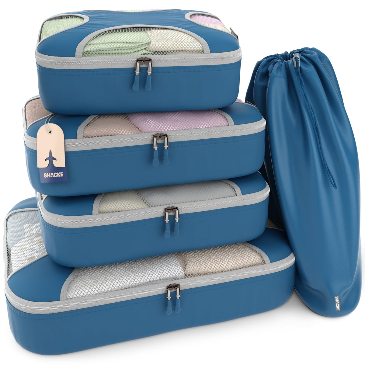 Shacke 5 Set Packing Cubes for Travel with Laundry Bag (Green Grass)