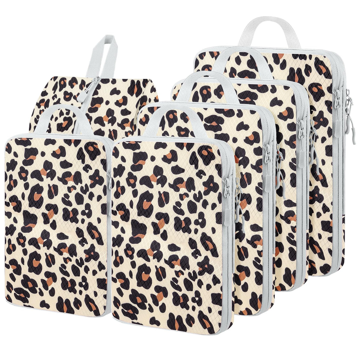 4 Set Compression Packing Cubes For Travel Bags Organizer For Luggage Suitcase Organizer, Compression Bags For Travel Accessories Luggage Storage Set (4 Pcs, Pink Leoparda)