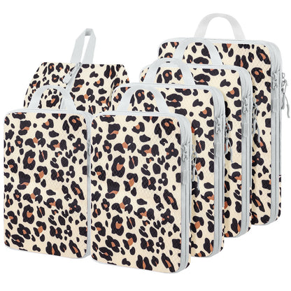 4 Set Compression Packing Cubes For Travel Bags Organizer For Luggage Suitcase Organizer, Compression Bags For Travel Accessories Luggage Storage Set (4 Pcs, Pink Leoparda)