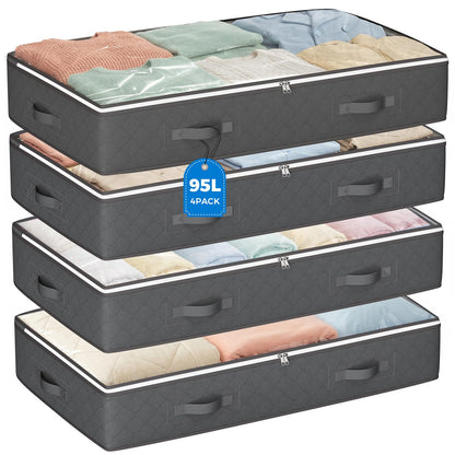 Budding Joy 95L Under Bed Storage Containers, 6 Pack Storage Bins, Grey