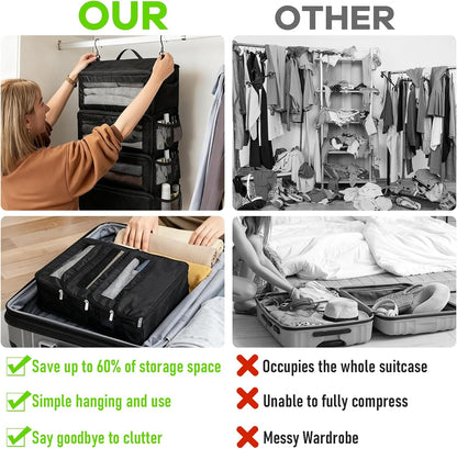Hanging Suitcase Organizer Travel Black 4 Layer Clothes Shelves