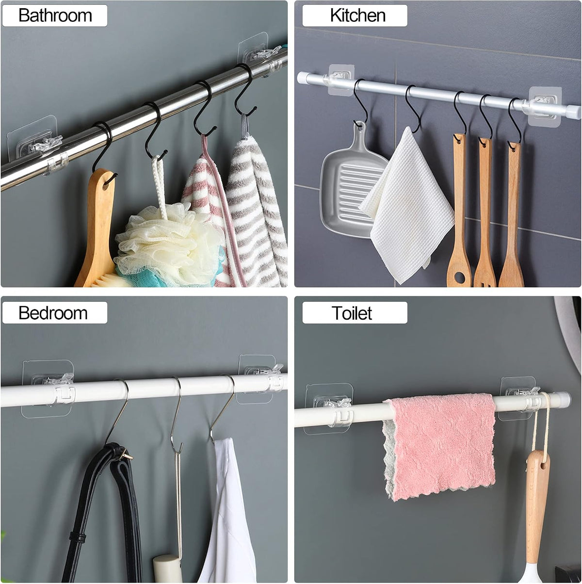 8PCS Self Adhesive No Drill Adjustable Curtain Rod Holder Hooks Brackets