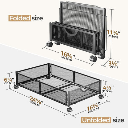 Yecaye Under Bed Storage with Wheels, 2 Pack Under Bed Shoe Storage, Black