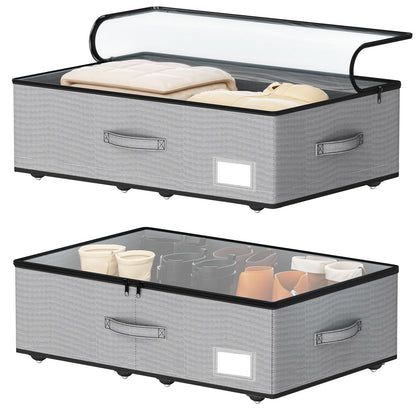 EE-RoomWorld Under Bed Storage with Wheels, No Assemble Required 5.5 inches height beige under bed storage bins,Low Profile Rolling Underbed Shoe Storage containers，dorm underbed storage drawers