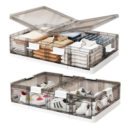 Kitstorack Clear Plastic Under Bed Storage Containers Bins with Lids and 8 Pre-installed Wheels,37.8 Qt, Rolling Foldable Flat Under Bed Organizer Boxes for Clothes Shoes Clothing Bedroom