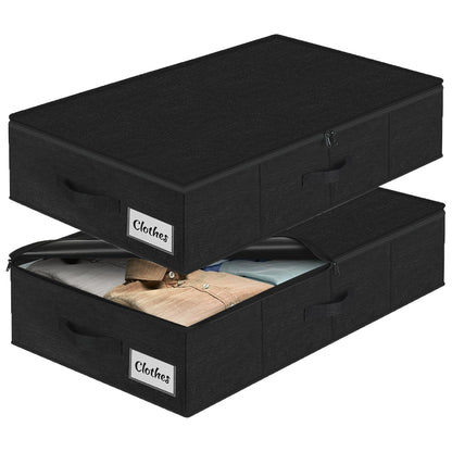 Under Bed Storage Container Bins 2 Pack, 4.5 Inch Slim Low Profile Underbed Clothes Storage Organizer for Dorm & Home, Use for Blanket and Toy Storage Box W/ Sturdy Bottom/Sides, Foldable Thick Fabric