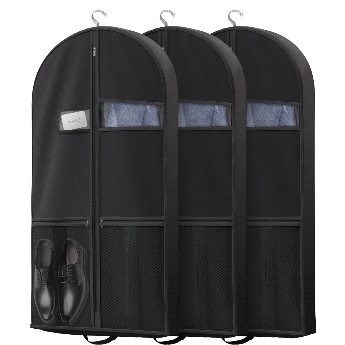 Lazebox 43" Travel Garment Bag with Accessories Zipper Pocket, Heavy Duty Suit Bag for Suits, Tuxedos, Dresses, Coats, Black, 1 pack
