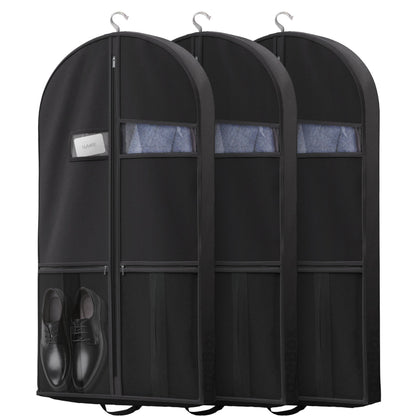 Lazebox 43" Travel Garment Bag with Accessories Zipper Pocket, Heavy Duty Suit Bag for Suits, Tuxedos, Dresses, Coats, Black, 1 pack