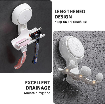 LEVERLOC Razor Holder for Shower 2 Pack, Powerful Suction Cup Hooks, White