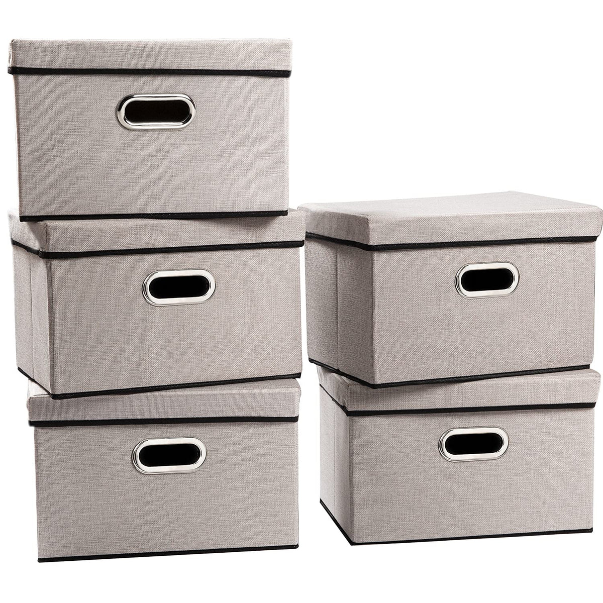 PRANDOM Large Collapsible Storage Bins with Lids [3-Pack] Linen/Cotton Blend Foldable Storage Boxes Organizer Containers Baskets Cube with Cover for Home Bedroom Closet Office Nursery(17.7x11.8x11.8)