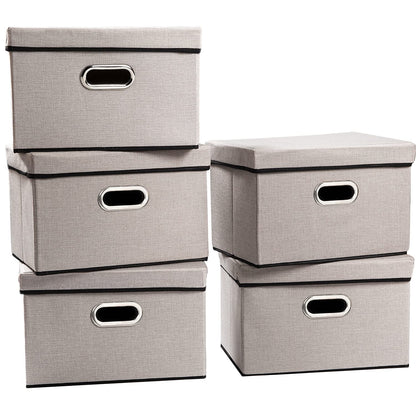 PRANDOM Large Collapsible Storage Bins with Lids [3-Pack] Linen/Cotton Blend Foldable Storage Boxes Organizer Containers Baskets Cube with Cover for Home Bedroom Closet Office Nursery(17.7x11.8x11.8)