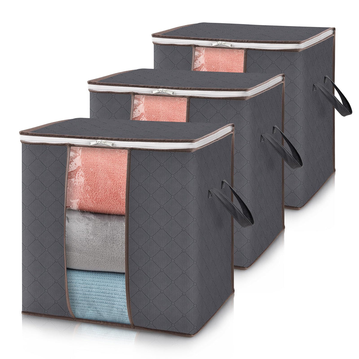 Lifewit 6 Pack Clothes Storage Bins with Lids, Foldable Blanket Storage Bags with Zippers, Clear Window and Reinforced Handles, Closet and Organization for Clothing, Sweater, Comforter, Bedding