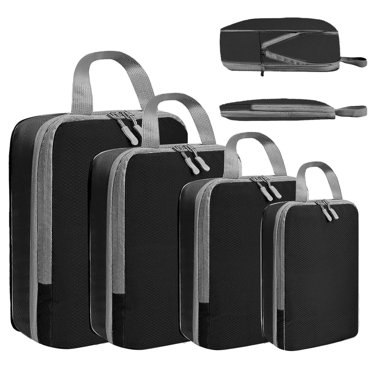 LANSKLBD 6/8 Set Packing Cubes for Suitcases Travel Luggage Packing Organizers,Travel Accessories Essentials Luggage Organizer with Shoe/Tioletry/Laundry Bag (Black, 6 set)