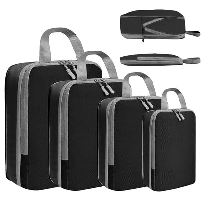 LANSKLBD 6/8 Set Packing Cubes for Suitcases Travel Luggage Packing Organizers,Travel Accessories Essentials Luggage Organizer with Shoe/Tioletry/Laundry Bag (Black, 6 set)