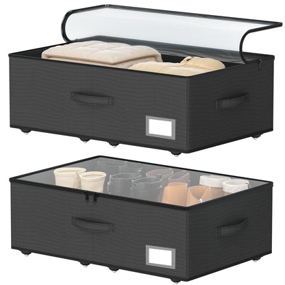 EE-RoomWorld Under Bed Storage with Wheels, No Assemble Required 5.5 inches height beige under bed storage bins,Low Profile Rolling Underbed Shoe Storage containers，dorm underbed storage drawers