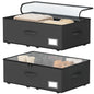 EE-RoomWorld Under Bed Storage with Wheels, No Assemble Required 5.5 inches height beige under bed storage bins,Low Profile Rolling Underbed Shoe Storage containers，dorm underbed storage drawers