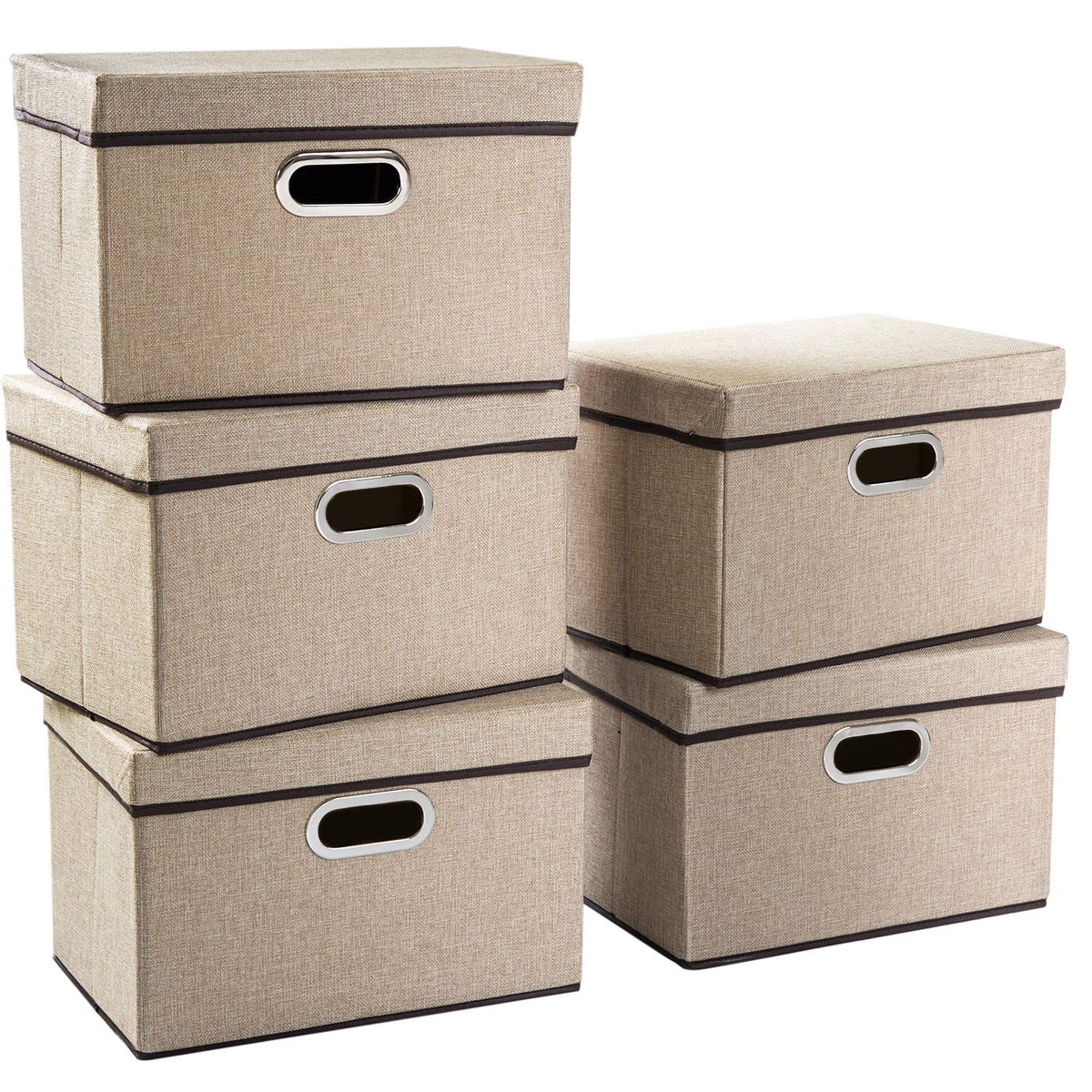 PRANDOM Large Collapsible Storage Bins with Lids [3-Pack] Linen/Cotton Blend Foldable Storage Boxes Organizer Containers Baskets Cube with Cover for Home Bedroom Closet Office Nursery(17.7x11.8x11.8)