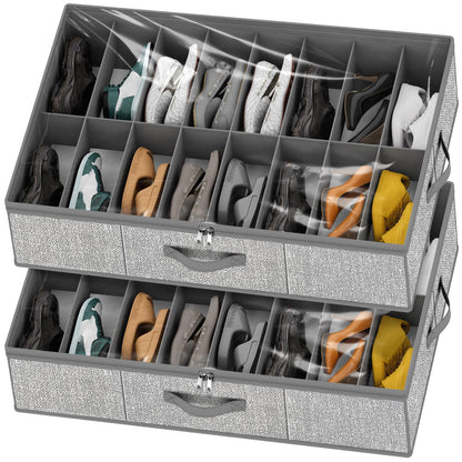 homyfort Under Bed Shoe Storage Organizer for Closet Fits 24 Pairs-Sturdy Underbed Shoe Storage Box Bins,Set of 2 (Linen-like Black)
