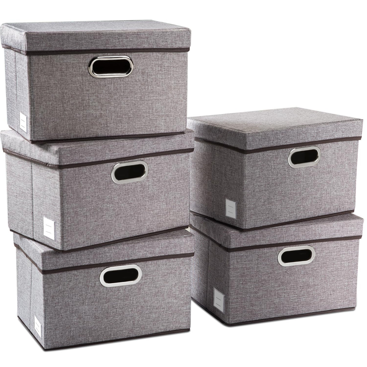 PRANDOM Large Collapsible Storage Bins with Lids [3-Pack] Linen/Cotton Blend Foldable Storage Boxes Organizer Containers Baskets Cube with Cover for Home Bedroom Closet Office Nursery(17.7x11.8x11.8)