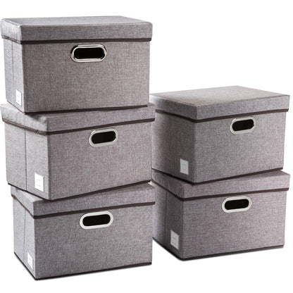 PRANDOM Large Collapsible Storage Bins with Lids [3-Pack] Linen/Cotton Blend Foldable Storage Boxes Organizer Containers Baskets Cube with Cover for Home Bedroom Closet Office Nursery(17.7x11.8x11.8)
