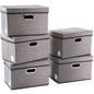 PRANDOM Large Collapsible Storage Bins with Lids [3-Pack] Linen/Cotton Blend Foldable Storage Boxes Organizer Containers Baskets Cube with Cover for Home Bedroom Closet Office Nursery(17.7x11.8x11.8)