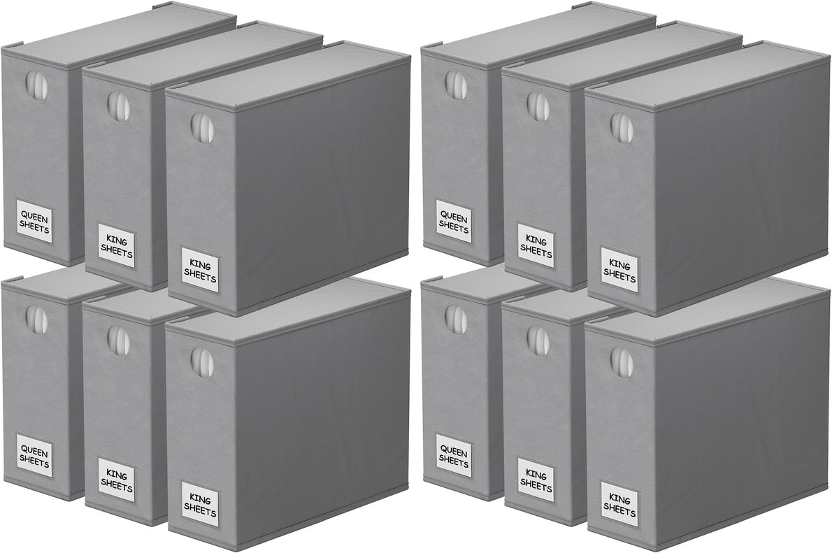 SpaceAid 4 Pack Bed Sheet Organizers and Storage, Foldable Organizer for Linen Closet, Sheets Set Folder Keeper with Window XL (Queen & King Size) Organizing Bedding Container, Gray 91ZDSN-SL01-G4