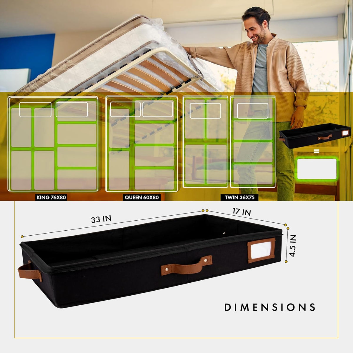 HOMELUX THEORY Under Bed Storage, Low Profile 2pc with Lid, Black