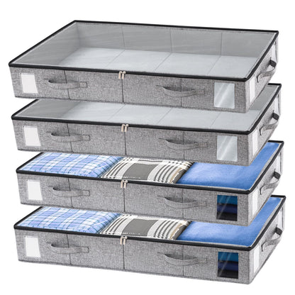 combocube 2 Pack Under Bed Storage Containers, 4.5" Low Profile Underbed Storage Bins with Sturdy Support, Stackable Space Saving Organizer with 4 Handles & Label Windows for Shoes Clothes Blankets