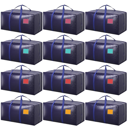 6 Pack Moving Bags Heavy Duty 210GSM with Full-Open Side Zipper, 93L 220lbs Waterproof Foldable Storage Totes for College Dorm Move-In, Moving Boxes Alternative & Home Organization, Blue
