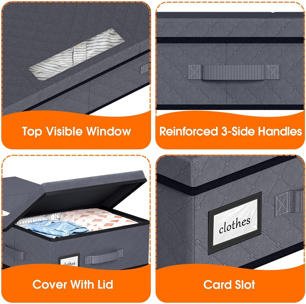 StoreHappily Under Bed Storage Containers with Lids, 2 Pack Foldable Grey