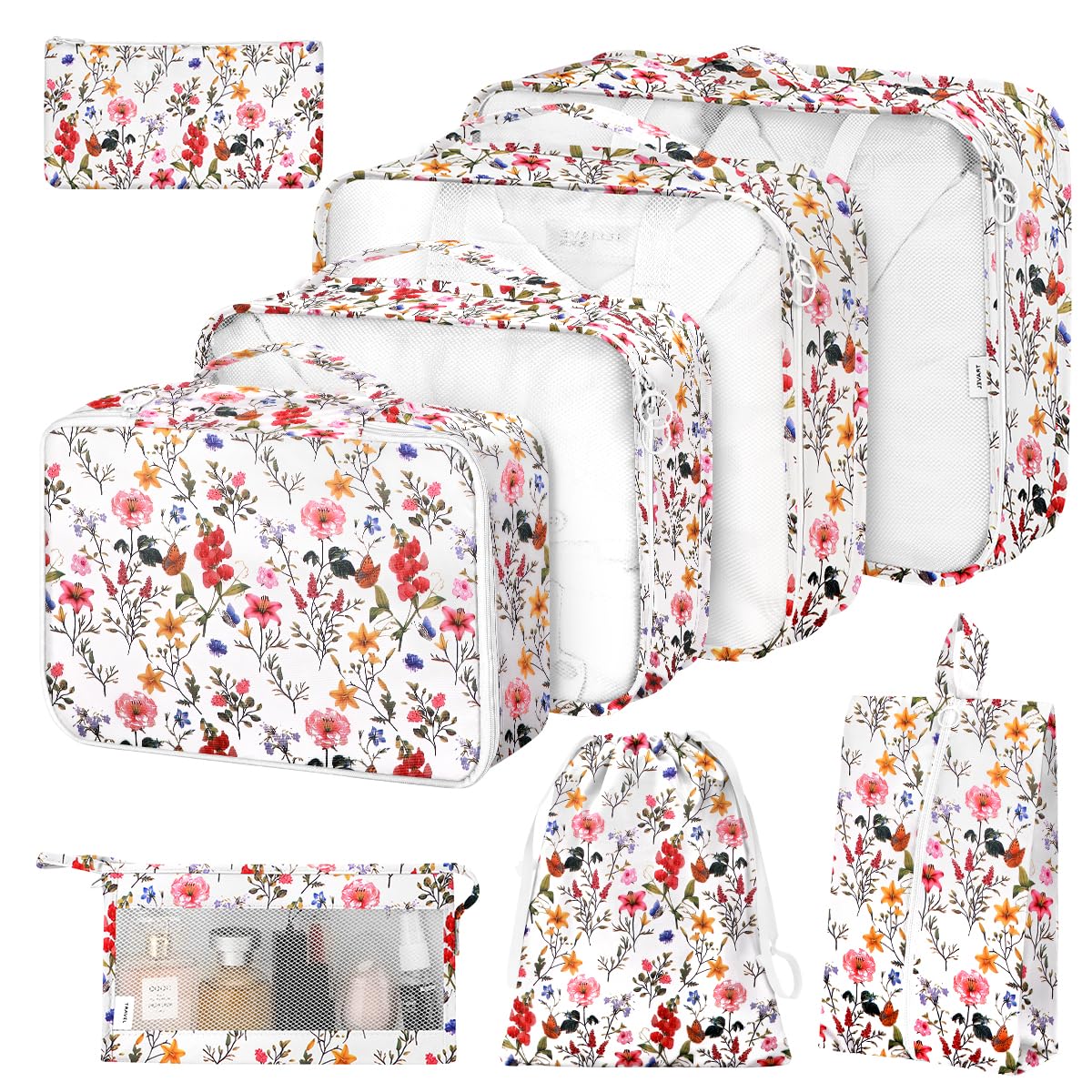 8 Set Packing Cubes for Suitcases,Suitcase Organizer with Shoe,Cosmetics,Clothing, and Accessories Bags for Travel Luggage Organizer Women Men(Pink Bows)