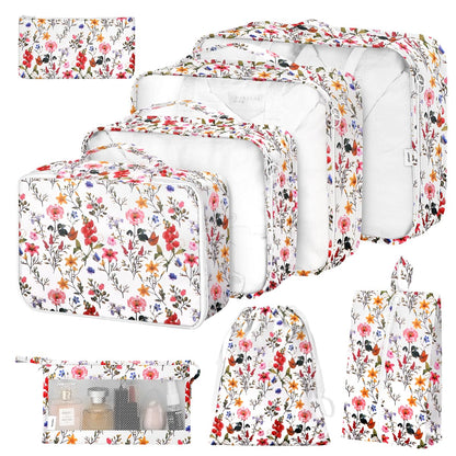 8 Set Packing Cubes for Suitcases,Suitcase Organizer with Shoe,Cosmetics,Clothing, and Accessories Bags for Travel Luggage Organizer Women Men(Pink Bows)